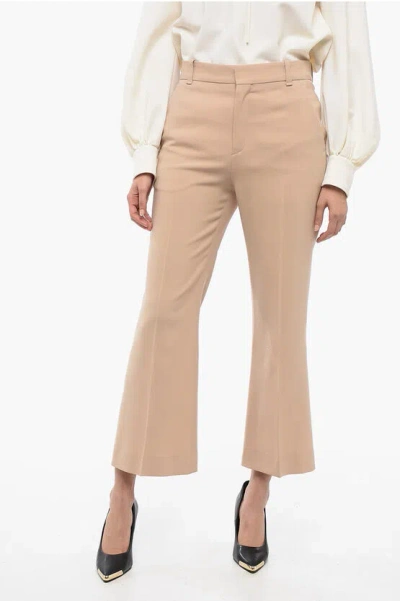 Chloé Front-pleated Cropped Pants In Beige