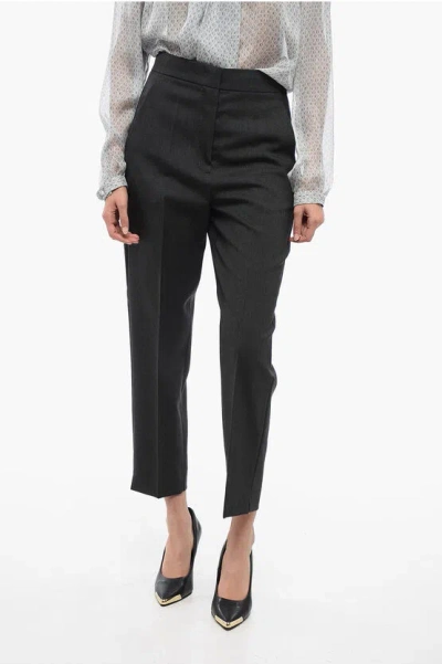 Chloé Front-pleated Pants With Hopsack Motif In Black