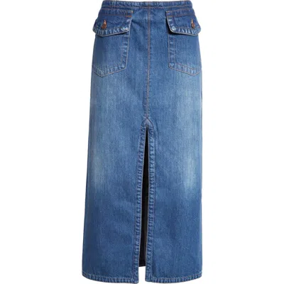 Chloé Organic Denim Midi Skirt In Blue