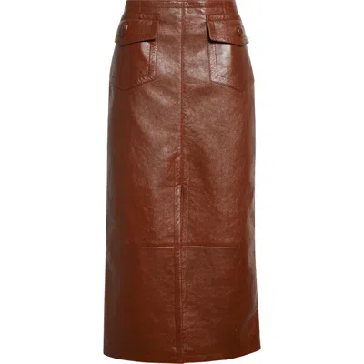 CHLOÉ CHLOÉ FRONT SLIT LEATHER MIDI SKIRT