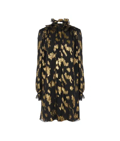 Chloé Robe Courte À Nouer En Jacquard De Soie Et Lurex Femme Noir Taille 38 80% Soie, 20% Polyamide, Pinct In Black