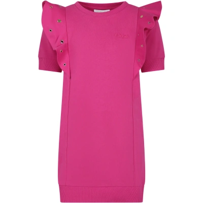 Chloé Kids' Fuchsia Dress For Girl With Logo