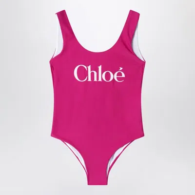 Chloé Fuchsia Swimsuit With Logo In Pink