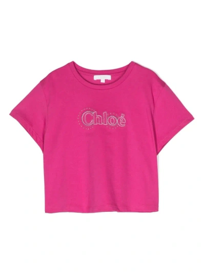 Chloé Kids' Fuchsia T-shirt With Logo In Pink