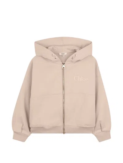 Chloé Full-zip Hoodie With Embroidered Logo For Girls In Pink