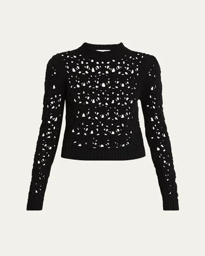 Chloé Funnel Neck Chunky Pointelle Wool Sweater In Iconic Milk