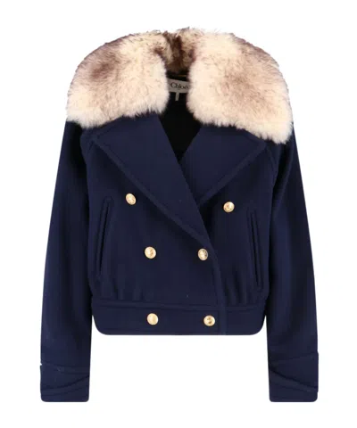 CHLOÉ CHLOÉ FUR COLLARED BUTTON-UP JACKET