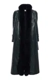 Chloé Fur-trimmed Coated Linen Coat In Green
