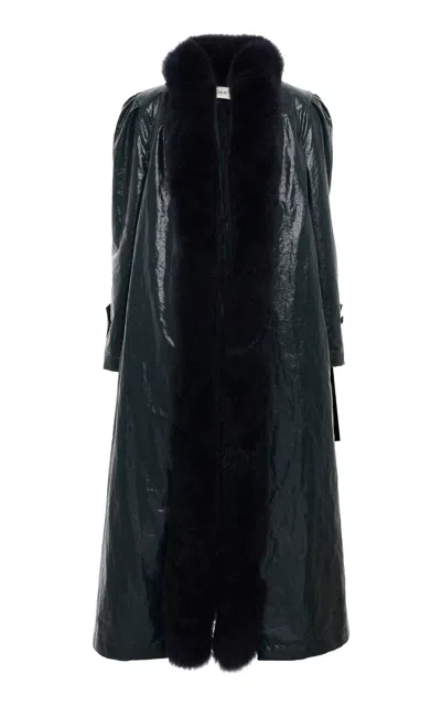 Chloé Fur-trimmed Coated Linen Coat In Green