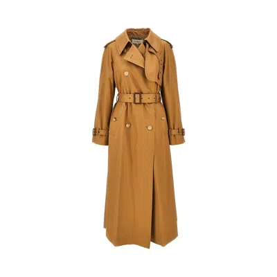 Chloé Gabardine Trench Coat With Leather Details In Brown
