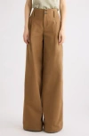 Chloé Garment Dye Organic Cotton Canvas Wide Leg Pants In Brown