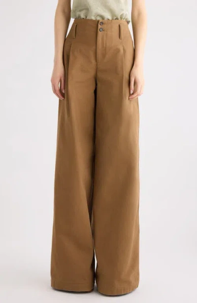 Chloé Garment Dye Organic Cotton Canvas Wide Leg Pants In Brown