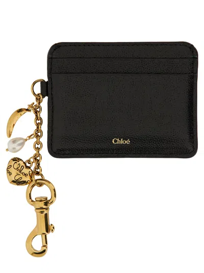Chloé Garnet Leather "charms" Card Holder In Black