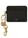 Chloé Leather Card Holder With Charms And Keychain In Black