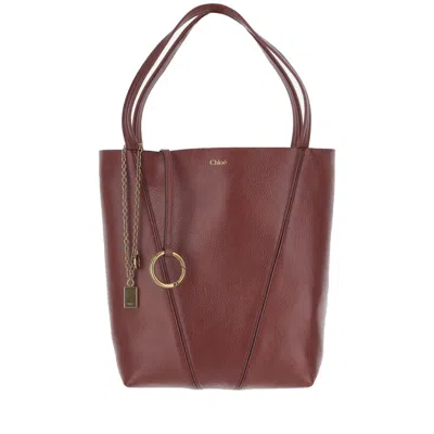 Chloé Garnet Leather Spin Tote Bag In Burgundy
