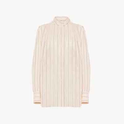 Chloé Gathered Blouse In Cotton & Silk Poplin In Neutral