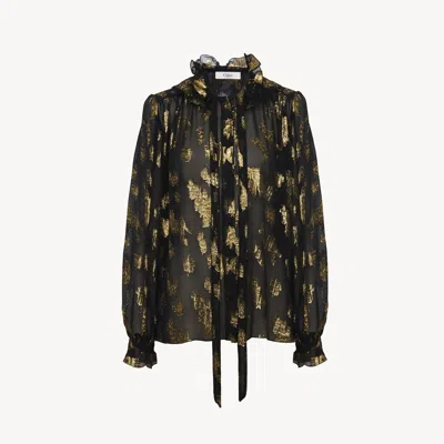 Chloé Blouse Froncée En Jacquard De Soie Et Lurex Femme Noir Taille 40 80% Soie, 20% Polyamide, Pinctada M In Black