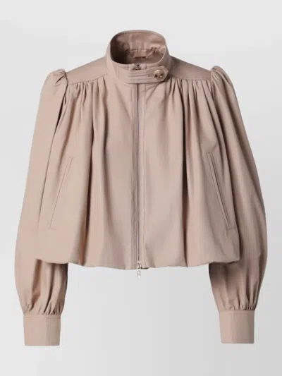 Chloé Gathered Boucle Cotton Canvas Cropped Jacket In Brown