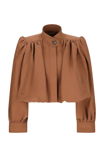 Chloé Balloon Sleeve Cropped Jacket In Brown