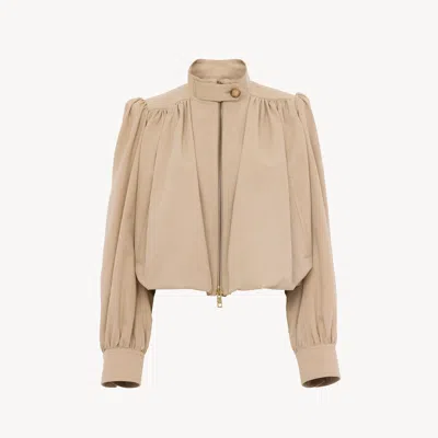Chloé Gathered Boule Jacket In Cotton Canvas In Brown
