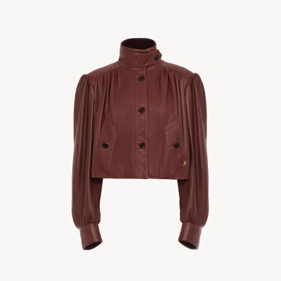 Chloé Gathered Boule Jacket In Leather In Brown