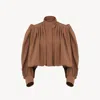 Chloé Gathered Boule Jacket In Linen & Cotton In Brown