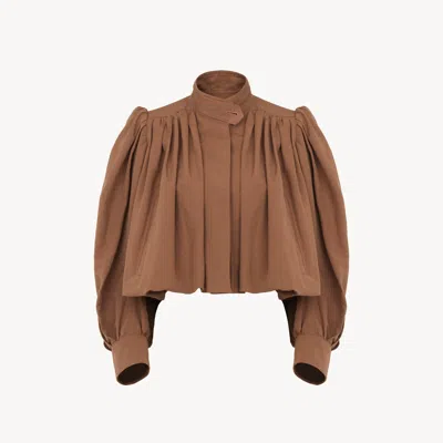 Chloé Gathered Boule Jacket In Linen & Cotton In Brown