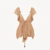 Chloé Beige Top With Gatherings And V Neck In Silk Georgette Woman In Pink