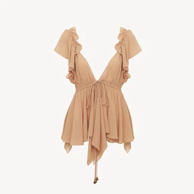 CHLOÉ GATHERED CAMISOLE TOP IN SILK GEORGETTE PINK SIZE 6 100% SILK