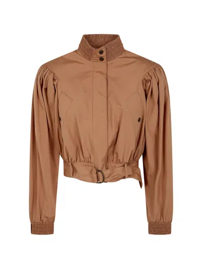 Chloé Gathered Cotton Jacket In Brown