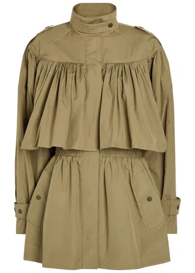 Chloé Chloe Gathered Cotton-poplin Coat In Brown
