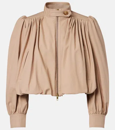 Chloé Cropped Gathered Organic Cotton-canvas Jacket In Nude