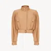Chloé Ruched Short Cotton Poplin Jacket In Reef Shell In Brown