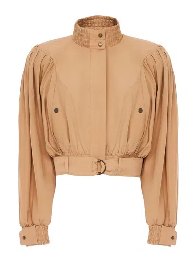Chloé Ruched Short Cotton Poplin Jacket In Reef Shell In Multi