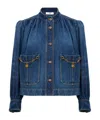 Chloé Blue Jacket With High Neck And Chain Detail On The Front In Denim Woman In Blue