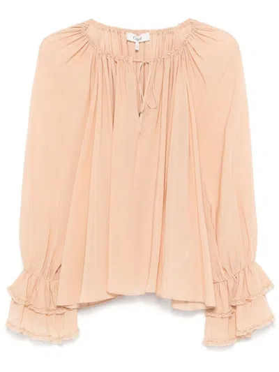CHLOÉ GATHERED-DETAIL SILK BLOUSE