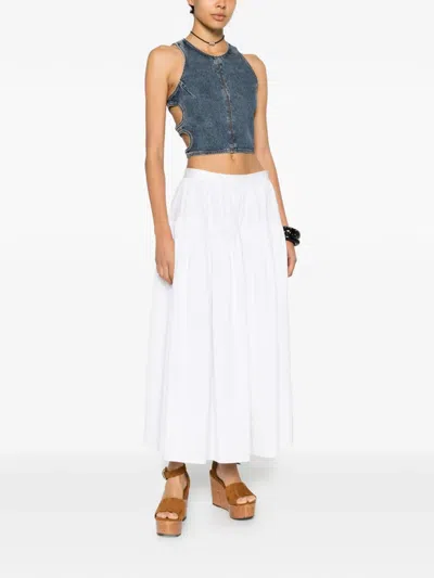 Chloé Gathered Flared Midi Skirt In White