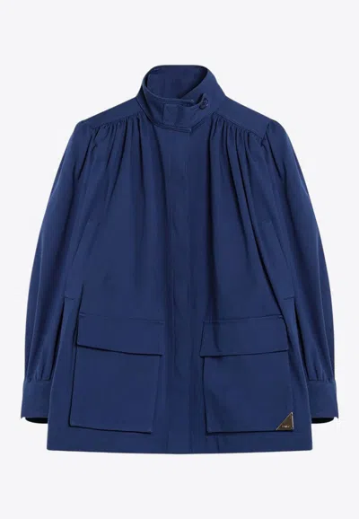 Chloé High-neck Utilitarian Jacket In Cotton Canvas In Blue