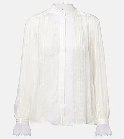 CHLOÉ CHLOÉ GATHERED LACE-TRIMMED SILK BLOUSE