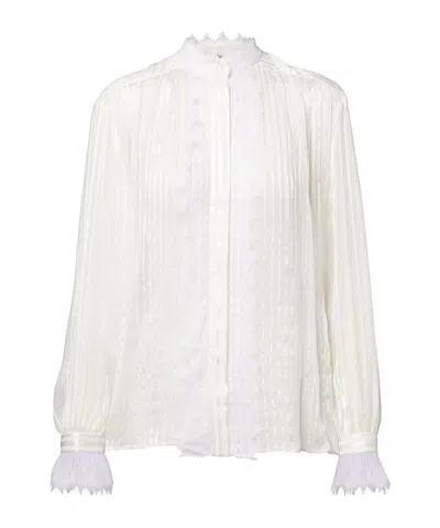 Chloé Gathered Lace-trimmed Silk Blouse In White