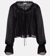 Chloé Gathered Lace-trimmed Silk Georgette Blouse In Black