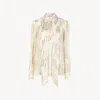 Chloé Blouse Lavallière Froncée En Jacquard De Soie Et Lurex Femme Blanc Taille 40 100% Soie, Pinctada Max In White