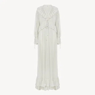 Chloé Gathered Long Dress In Silk Charmeuse In White