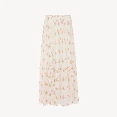 Chloé Gathered Long Skirt In Silk Charmeuse In Multi