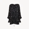 Chloé Liberty Print Long Sleve Silk Charmeuse Minidress In Black