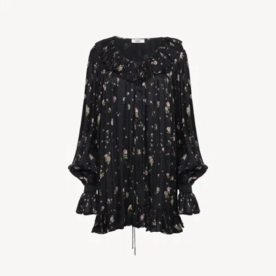 CHLOÉ GATHERED LONG-SLEEVE MINI DRESS IN SILK CHARMEUSE BLACK SIZE 14 100% SILK, PINCTADA MAXIMA, FARMED, 