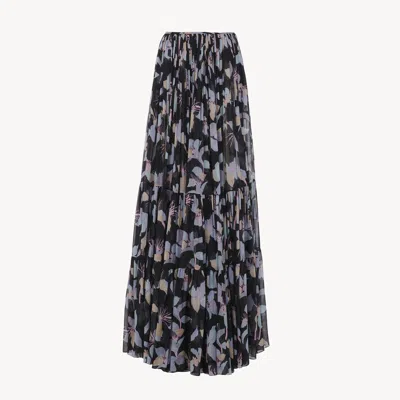 CHLOÉ GATHERED MAXI SKIRT IN SILK GEORGETTE BLACK SIZE 8 100% SILK