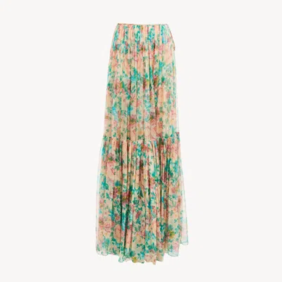 Chloé Gathered Maxi Skirt In Silk Mousseline In Green