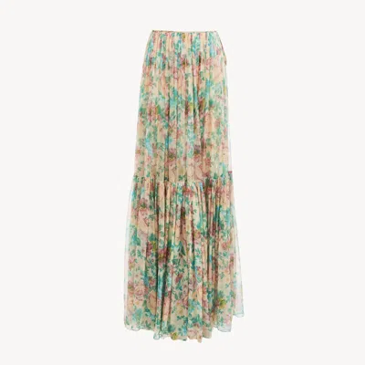 CHLOÉ GATHERED MAXI SKIRT IN SILK MOUSSELINE BEIGE SIZE 10 100% SILK