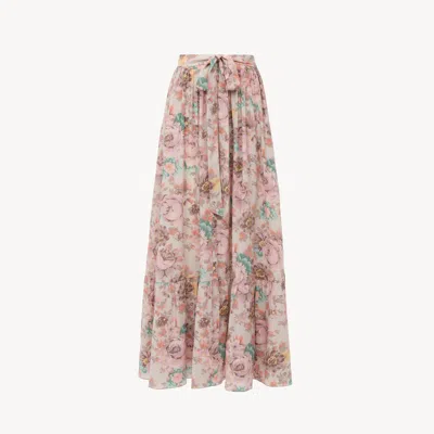 CHLOÉ GATHERED MIDI SKIRT IN CRÊPE DE CHINE GREY SIZE 6 100% SILK, PINCTADA MAXIMA, FARMED, COO AUSTRALIA